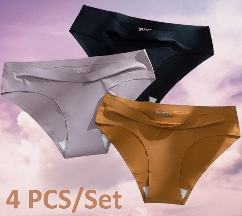 4PCS/Set clasic Seamless Panties Ice Silk Solid Soft  Breathable