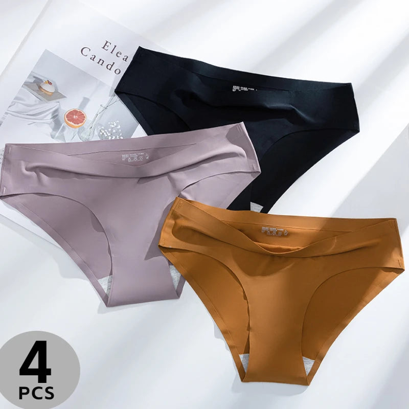 4PCS/Set clasic Seamless Panties Ice Silk Solid Soft  Breathable