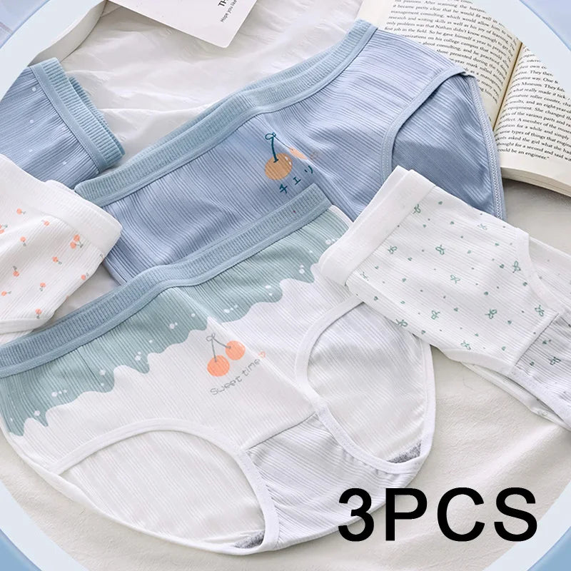 3PCS funny womens undies Comfortable  Panties Mid-rise Soft Breathable Cute