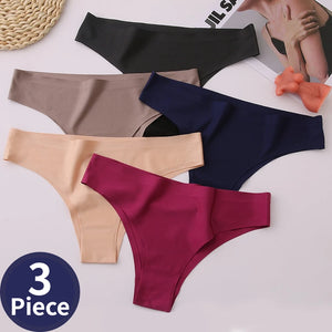 3PCS/Set Seamless  Comfort  Solid G-string Thongs Sports thong tan