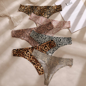 4PCS/Set Thong Women's Panties Leopard Seamless  Elasticity Sports G-String