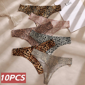 10PCS/Set Thong Women's Panties Leopard Seamless Elasticity Sports