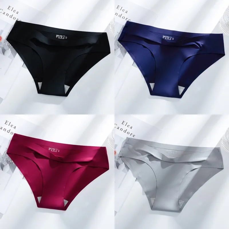 4PCS/Set Seamless Panties Ice Silk Solid Soft  Breathable