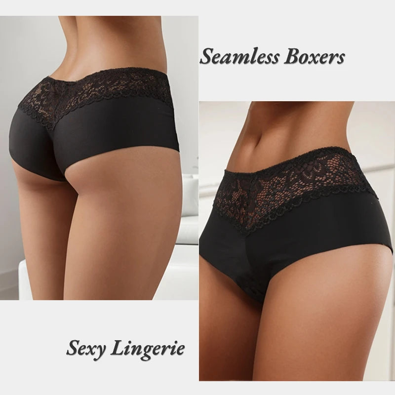 4PCS/Set lace boxers for ladies High Elasticity Female Underwear Mid-Rise Soft Ice Silk