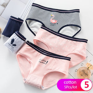 Fashion Print 5Pcs Women‘s Panties Pure Cotton Breathable