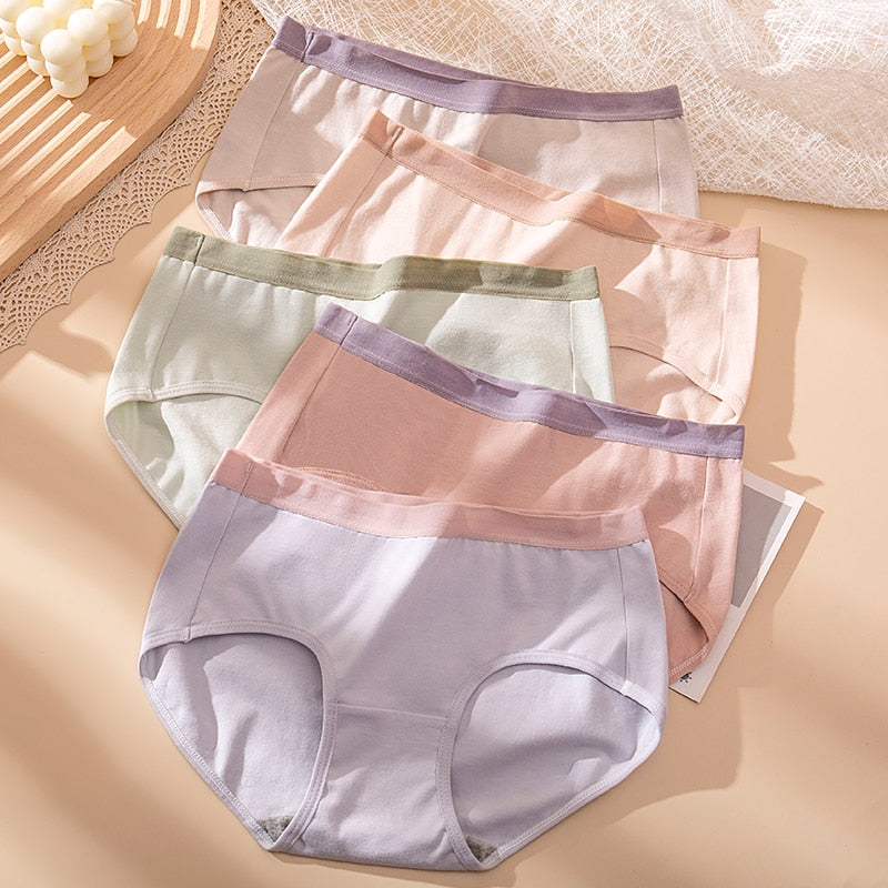 Fashion Print 5Pcs Women‘s Panties Pure Cotton Breathable