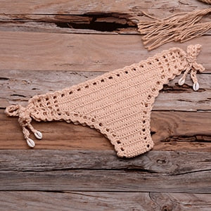 Crochet thong, go to the beach red white and blue swim trunks