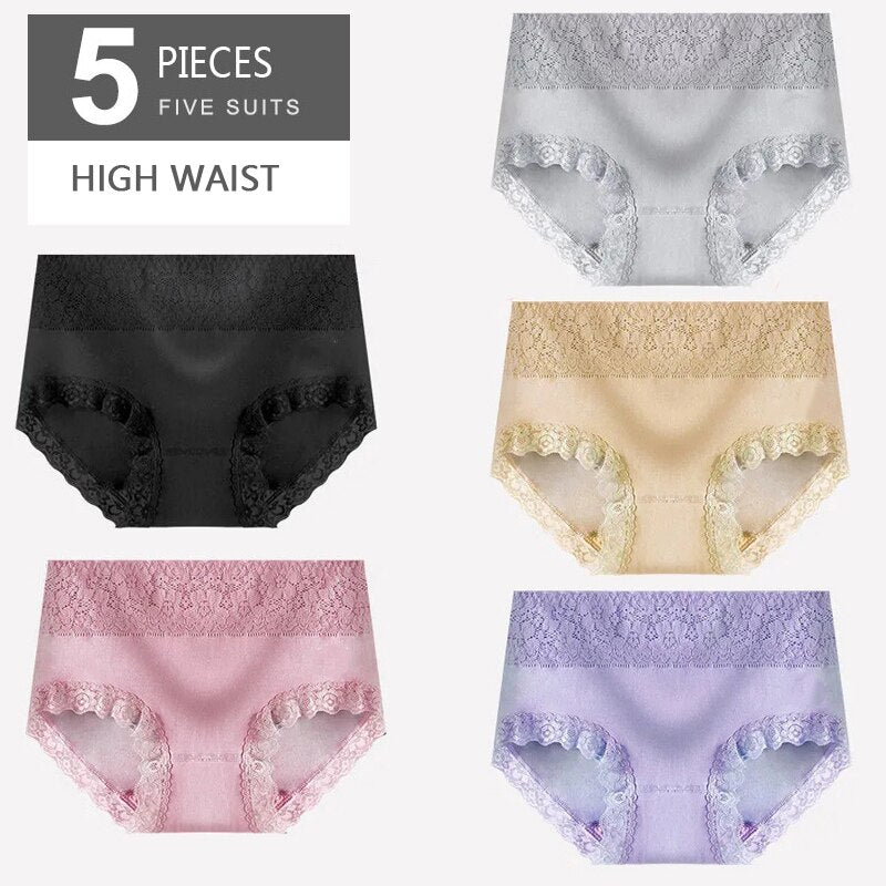 5Pcs/lot  Panties High Waist Pure Cotton Underwear Cute Printed