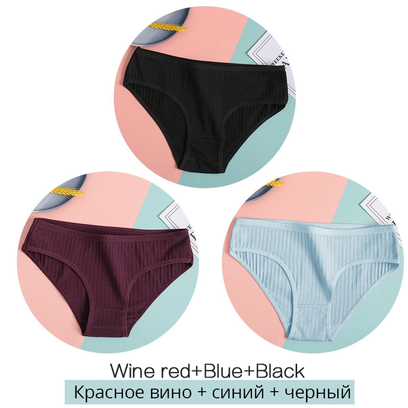 3Pcs Soft Striped cotton panties for women, breathable underwear