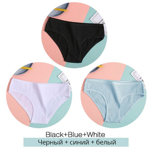 3Pcs Soft Striped cotton panties for women, breathable underwear