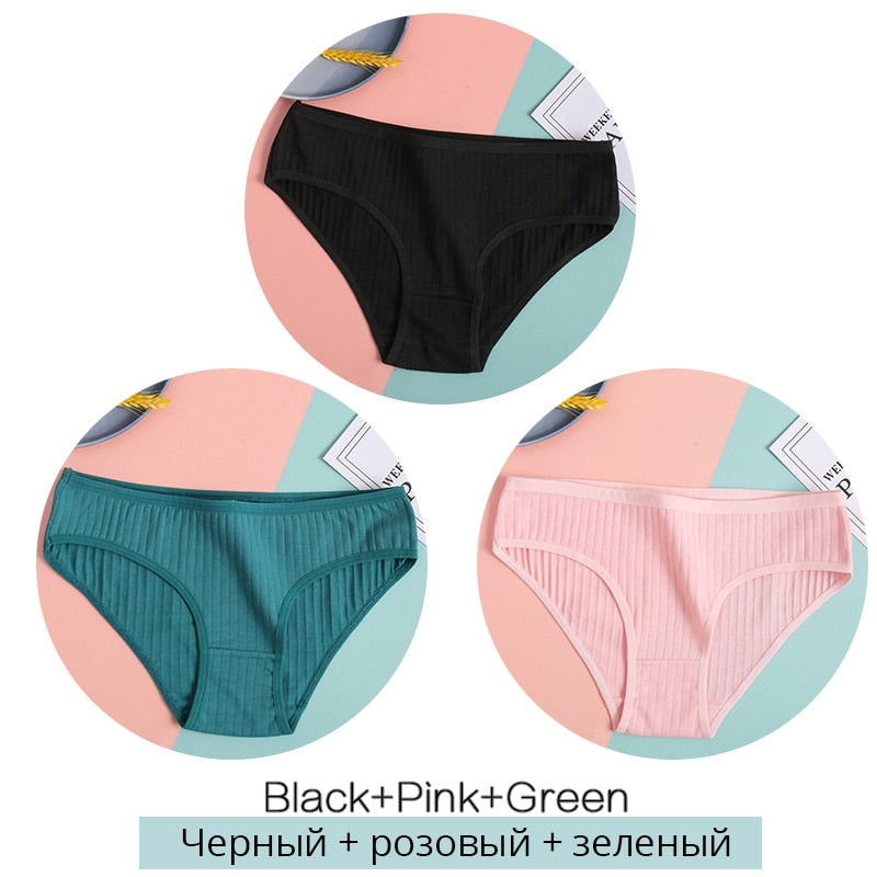 3Pcs Soft Striped cotton panties for women, breathable underwear