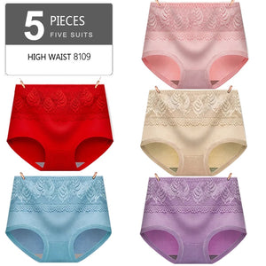 5Pcs/lot  Panties High Waist Pure Cotton Underwear Cute Printed