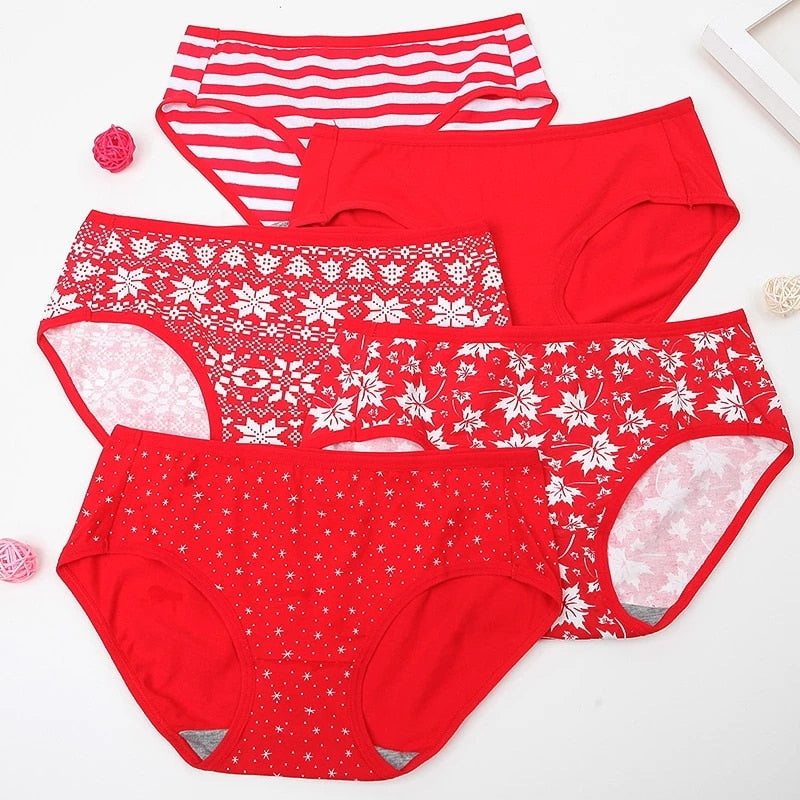 Fashion Print 5Pcs Women‘s Panties Pure Cotton Breathable