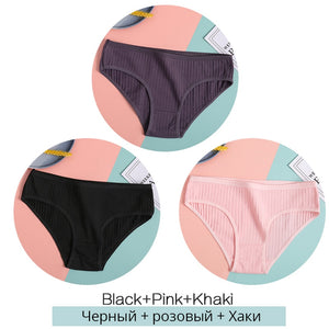 3Pcs Soft Striped cotton panties for women, breathable underwear