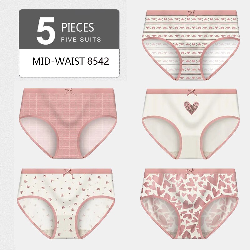 5Pcs/lot  Panties High Waist Pure Cotton Underwear Cute Printed