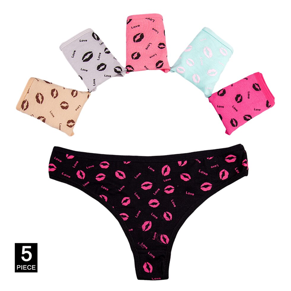 5 Pcs/set  Cotton Thong Girls Ladies Panties Lip Print