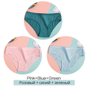 3Pcs Soft Striped cotton panties for women, breathable underwear