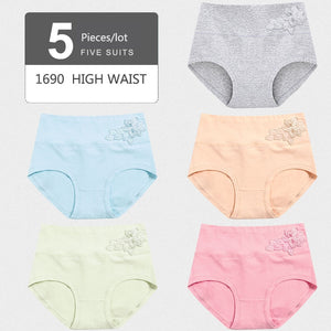 5Pcs/lot  Panties High Waist Pure Cotton Underwear Cute Printed