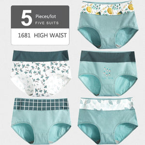 5Pcs/lot  Panties High Waist Pure Cotton Underwear Cute Printed