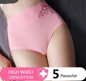 5Pcs/lot  Panties High Waist Pure Cotton Underwear Cute Printed