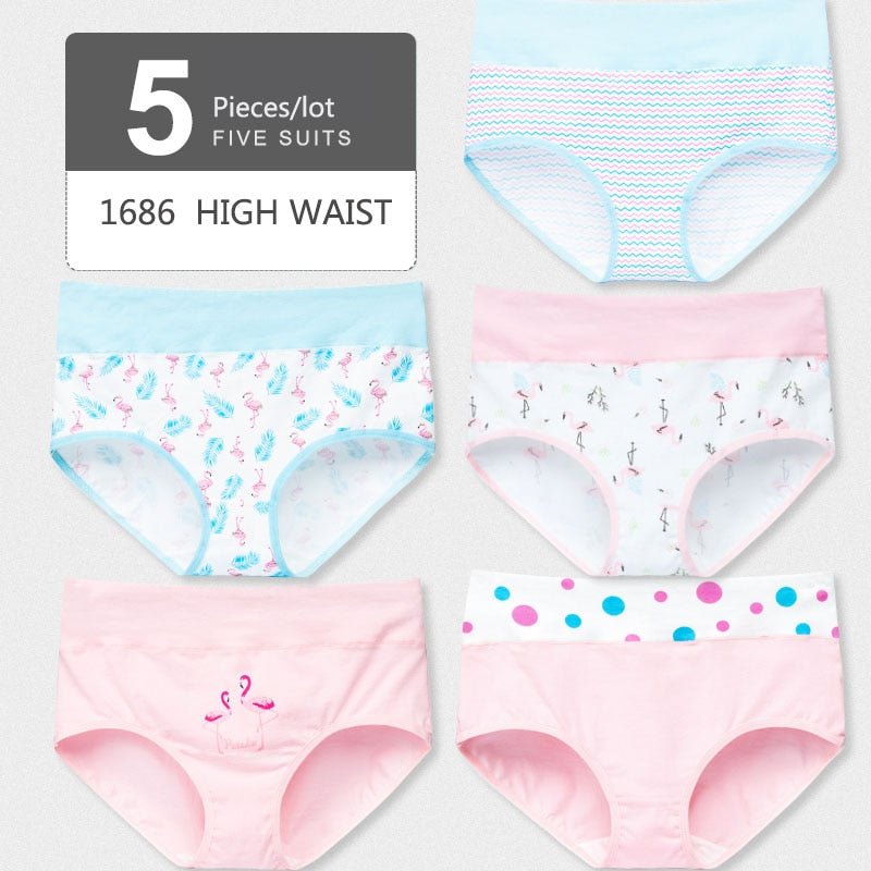 5Pcs/lot  Panties High Waist Pure Cotton Underwear Cute Printed