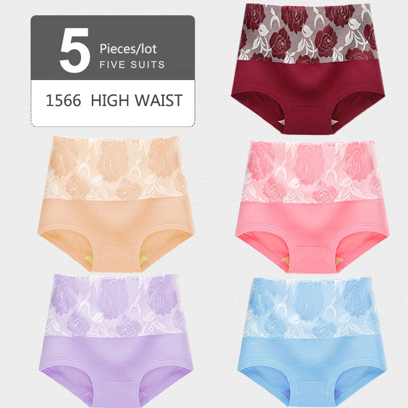 5Pcs/lot  Panties High Waist Pure Cotton Underwear Cute Printed