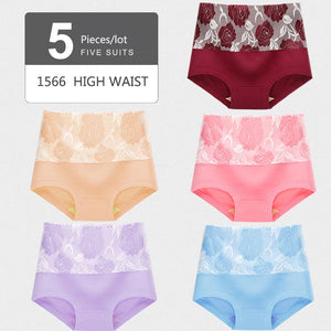 5Pcs/lot  Panties High Waist Pure Cotton Underwear Cute Printed