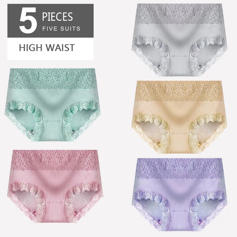 5Pcs/lot  Panties High Waist Pure Cotton Underwear Cute Printed