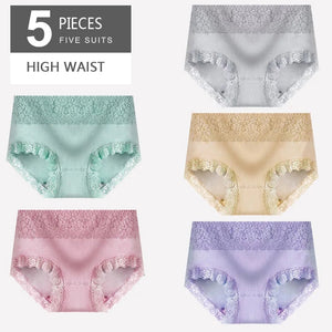 5Pcs/lot  Panties High Waist Pure Cotton Underwear Cute Printed