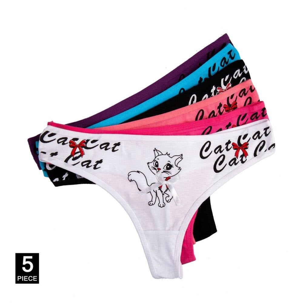 Cute Cat Print Thongs  5 Pcs/lot