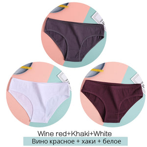 3Pcs Soft Striped cotton panties for women, breathable underwear