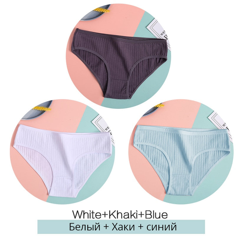 3Pcs Soft Striped cotton panties for women, breathable underwear