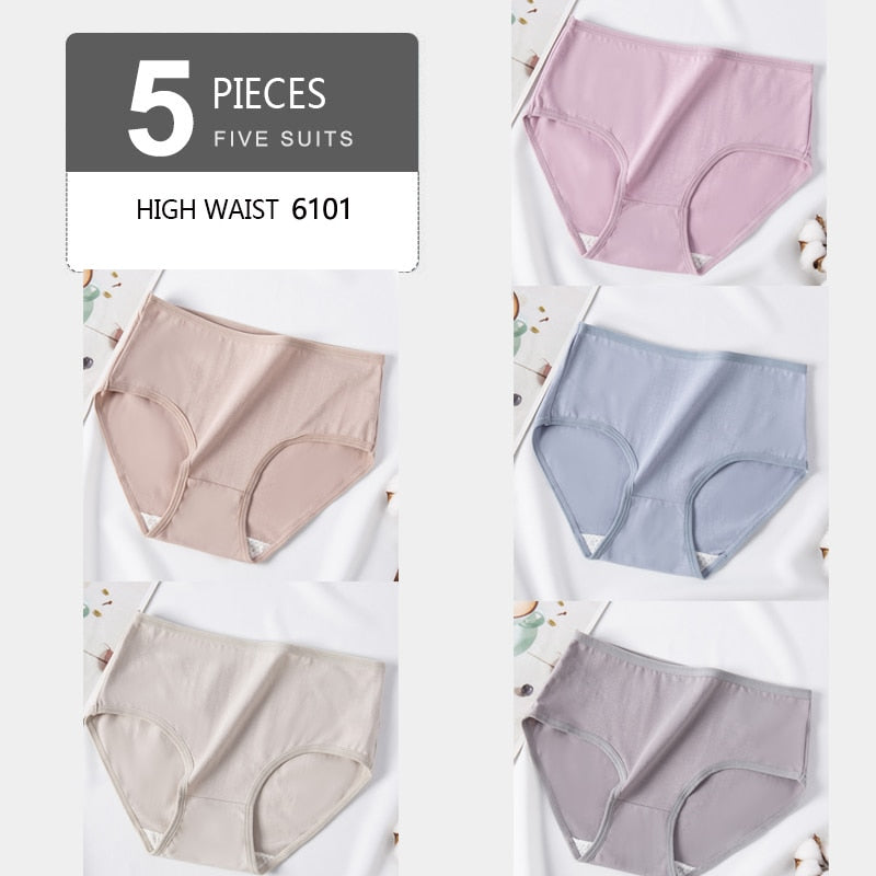 5Pcs/lot  Panties High Waist Pure Cotton Underwear Cute Printed